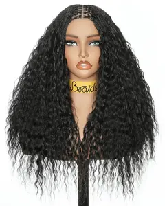 22" Lace Frontal Super Wave Boho Braided Wig Hand Tied Wig Synthetic Curly Wigs