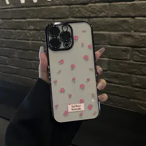 Bouquet of pink tulips Blooming Pattern Electroplated Mobile Case Camera Lens Protection wildflower cases for iphone 16 15 Pro max case 14 13 12 11 X XS Plus Shockproof and non-slip silicone transparent acrylic mobile phone protective film