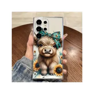 Highland Cow Cute Bow Sunflower Phone Case For Suitable for iPhone17/iPhone17 air/iPhone17 pro/iPhone17 pro max/16 Pro Max/15 Pro Max/14 Pro Max/13 Pro Max/12 Pro Max/11 Pro Max , Compatible With Samsung Galaxy Series A54/A53