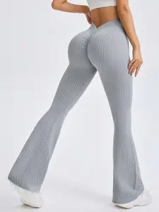 Women's Solid High Waist Flare Leg Sports Leggings, Casual Comfy Breathable Bell Bottom Trousers for Yoga Gym Workout Running, Ladies Sportswear for All Seasons