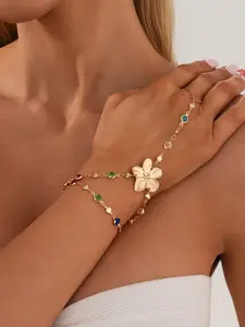 2 Pcs Boho Style Hand Chain Bracelets, Vintage Metal Link Design, Stackable Bracelets, Perfect for Daily Wear & Gifts, Unique Jewelry Set