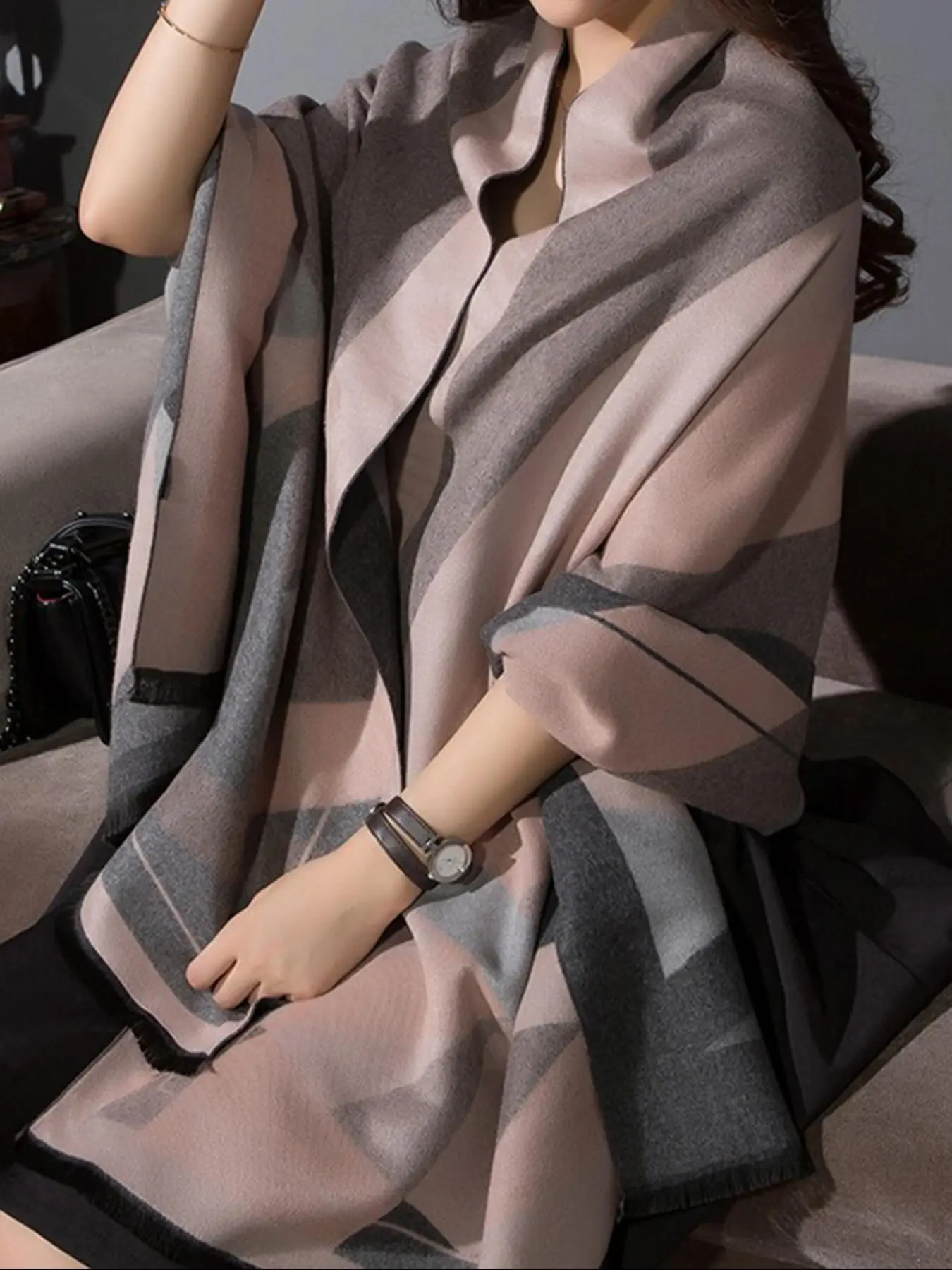 Women's Colorblock Print Long Scarf, Casual Soft Warm Wrap Shawl for Fall & Winter, Fashion Accessories for Daily Wear