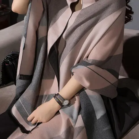 Women's Colorblock Print Long Scarf, Casual Soft Warm for Fall & Winter, Fashion Accessories for Daily Wear, Neck Scarf