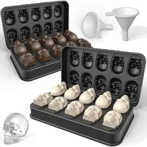 Skull Ice Cube Mold Tray, 2 Pack BPA-Free Skeleton Head Maker Mold, Flexible & Easy Release 3D Skull Molds for Baking Whiskey Cocktail Chocolate Resin, Ideal Gift for Halloween Party