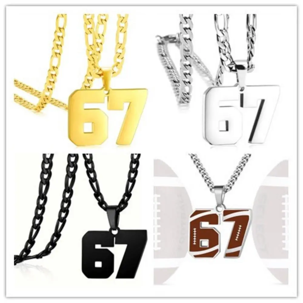 KMVEXO 67 Number Pendant Necklace Minimalist Stainless Steel Chain Necklace for Women Men Lucky Number Trend Chain Jewelry Gifts