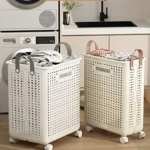 Large Capacity Laundry Basket with Wheels, Portable Breathable Mesh Laundry Basket, Home Bathroom Dirty Clothes Storage Bin