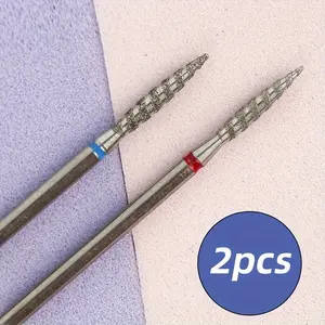 2 pcs Tornado Flame Diamond Nail Drill Bit - 3/32 Shank Size Manicure Cutters - Rotary Burr Drill Accessories - Spiral Nail Mills Tool, Nail Grinding Tool for Professional Nail Artists