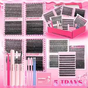 5 Styles Lash Clusters Kit,Christmas Gift,1 Set Mixed Length Individval Eyelash Extensions Kit,Self Grafting False Eyelashes with Tweezers&Glue&Remover,Eye Makeup Accessories for Women, Girls Beginner Friendly, Eyelashes Clusters, DIY Cluster Lashes