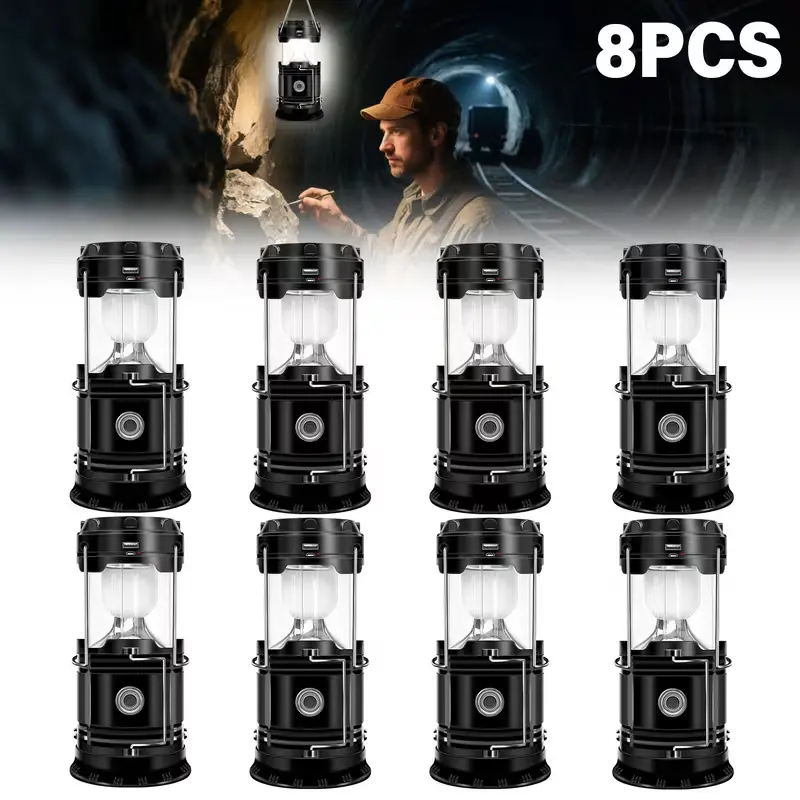 8 Solar 4-Pack Collapsible Portable LED Camping Lantern Lightweight Waterproof Solar USB Rechargeable LED Flashlight Survival Kits for Indoor Outdoor Home Emergency Light Power Outages Hiking Hurricane