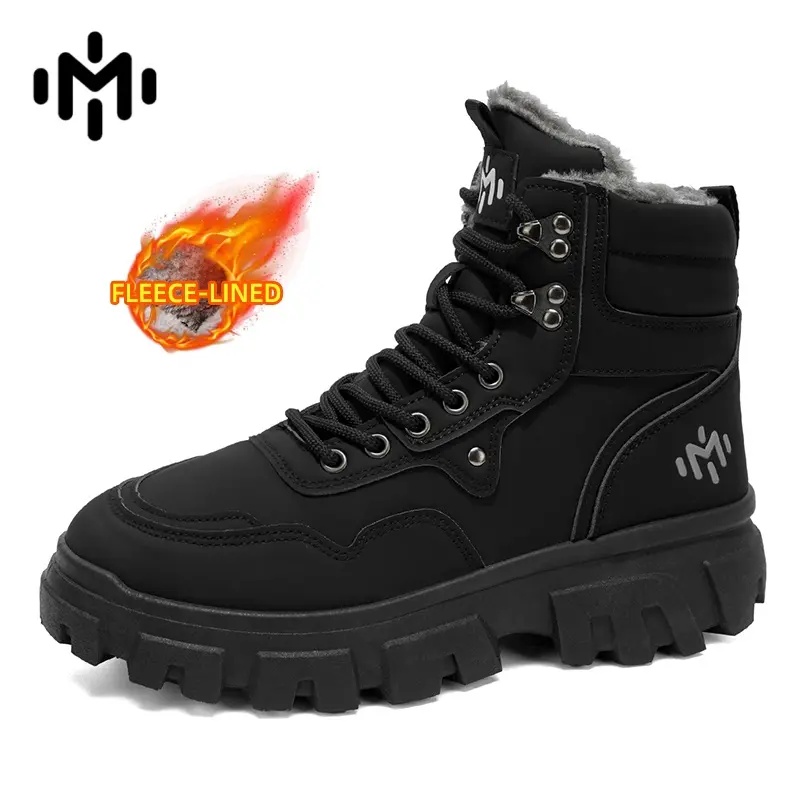 AOPLUS Mens Rugged Winter Boots Unisex Fleece Lined High Top Sneakers. Warm Snow Booties Wide Toe Box Standing All Day Comfort Foot Pain Relief. Anti Slip Thick Lug Sole Tactical Gorpcore Streetwear Cold Weather Shoes
