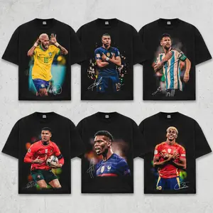 [Collection] Messi Ronaldo Neymar Mbappe Pogba Yamal Signature Graphic T-Shirt Cotton, CR7 LM10 Vintage Bootleg Rap Style Men's Black Oversized Top, Unisex Retro Soccer Player Oversized Top, Men Women Sportswear, WC 2026 Soccer Merch Gift