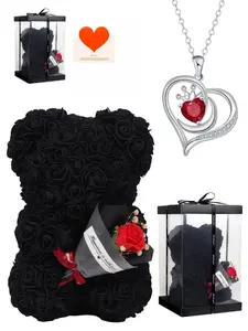 "Crown Heart Glow" New Love Red Diamond Necklace, Luxury & Unique.With delicate rose bear gift box, ideal gift for festivals, dates, birthdays, Valentine's Day, Mother's Day, wife and daughter.