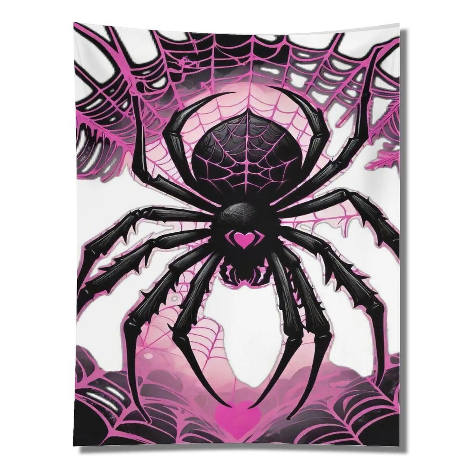 Y2K Pink Heart Black Widow Spider Neon Glow Pink Web Gothic Cute Contrast Wall Tapestry Wall Hanging Edgy Teen Girls Dorm Bedroom Aesthetic Decor