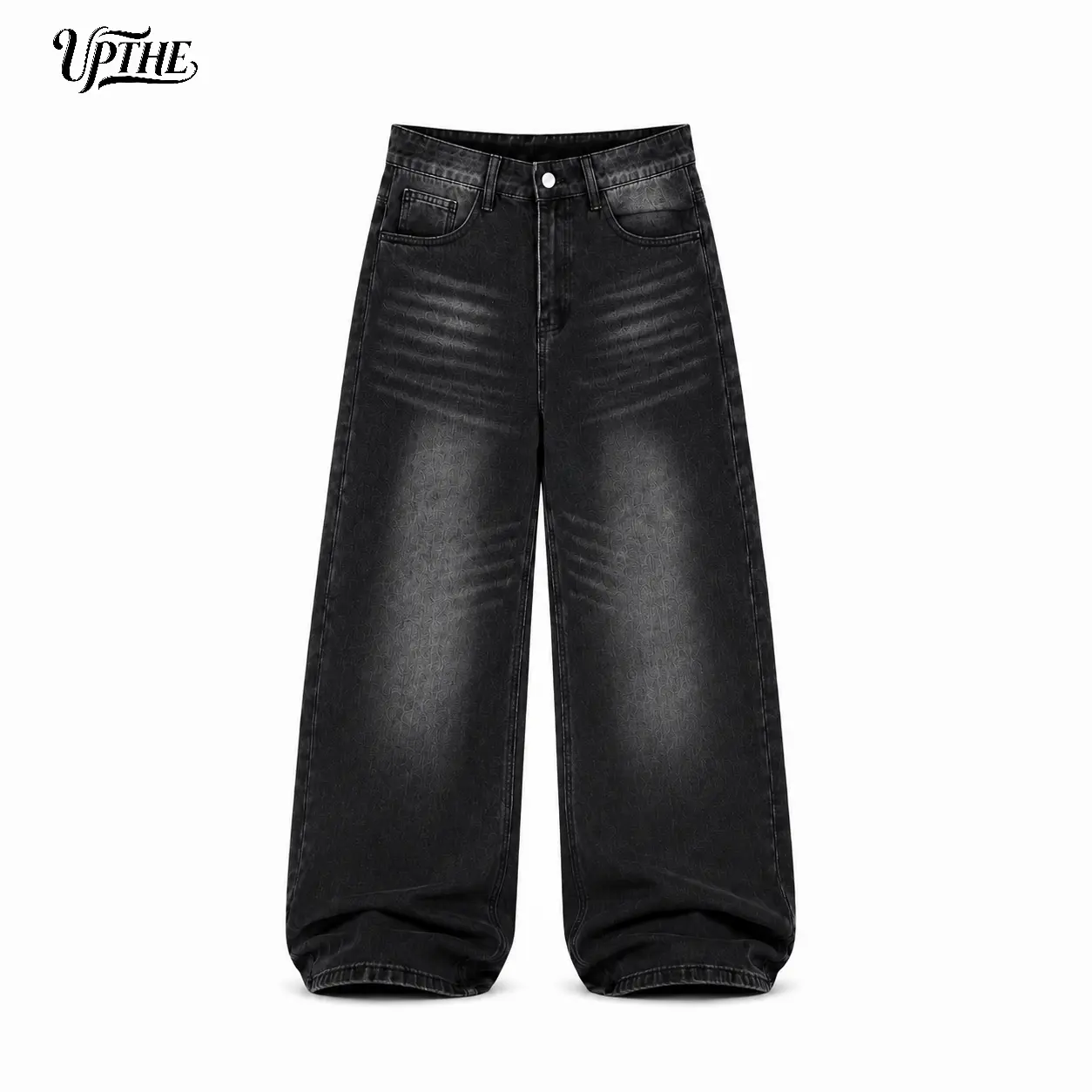 UP.THE Men's Y2K Baggy Wide-Leg Jeans, Dark Wash Cuffed Menswear Pants with Button Detail, Stylish Casual Vibe Hip Hop Streetwear in Black & Gray, Classic Quality