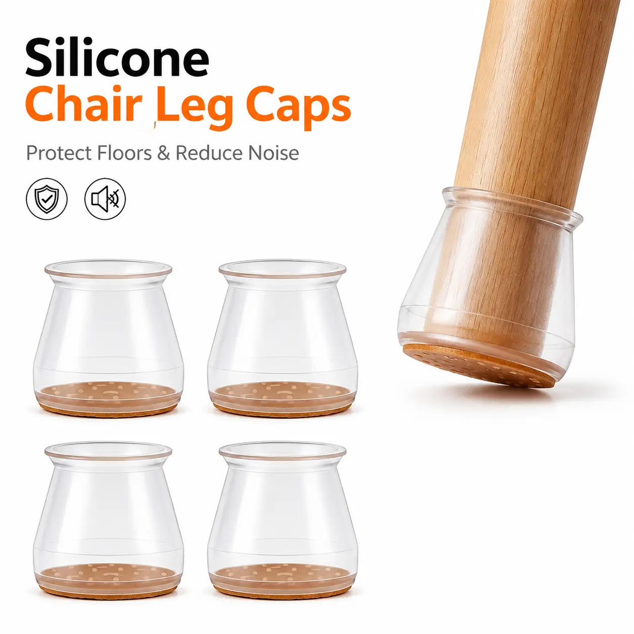 Stop Floor Scratches! 12 Pack Transparent Silicone Chair Leg Caps for Hardwood Floors, Anti-Slip Noise Dampening Furniture Leg Protector Covers for Round Dining Chair, Bar Stool, Desk Legs, Must Have Home Furniture Hack