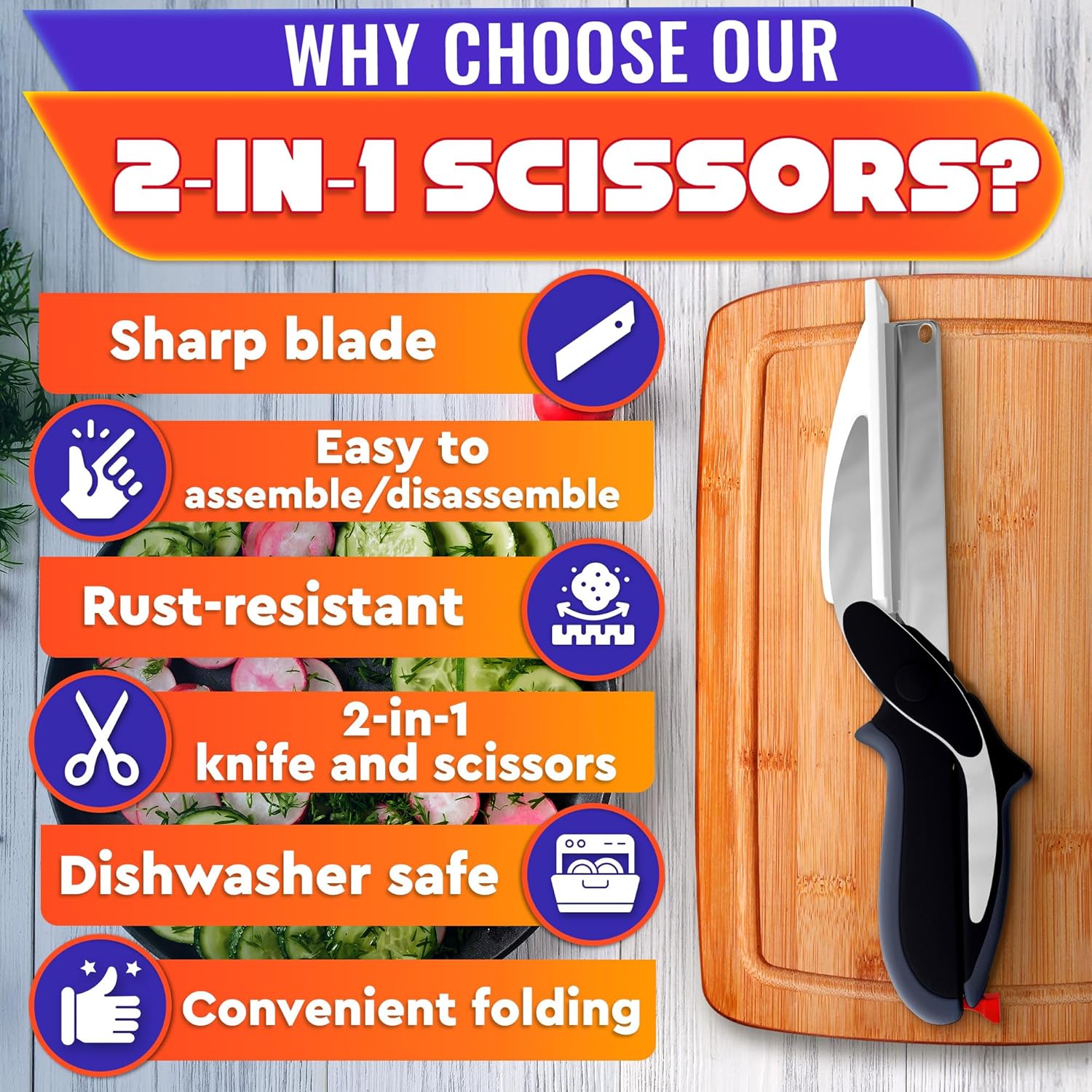 Cutting Board Scissors - Smart Kitchen Scissors with Cutting Board Vegetable Scissors Food Cutter Knissors Food Scissors with Cutting Board Attached .