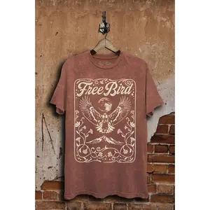 Free Bird Mineral Wash Graphic Top - Vintage Wine