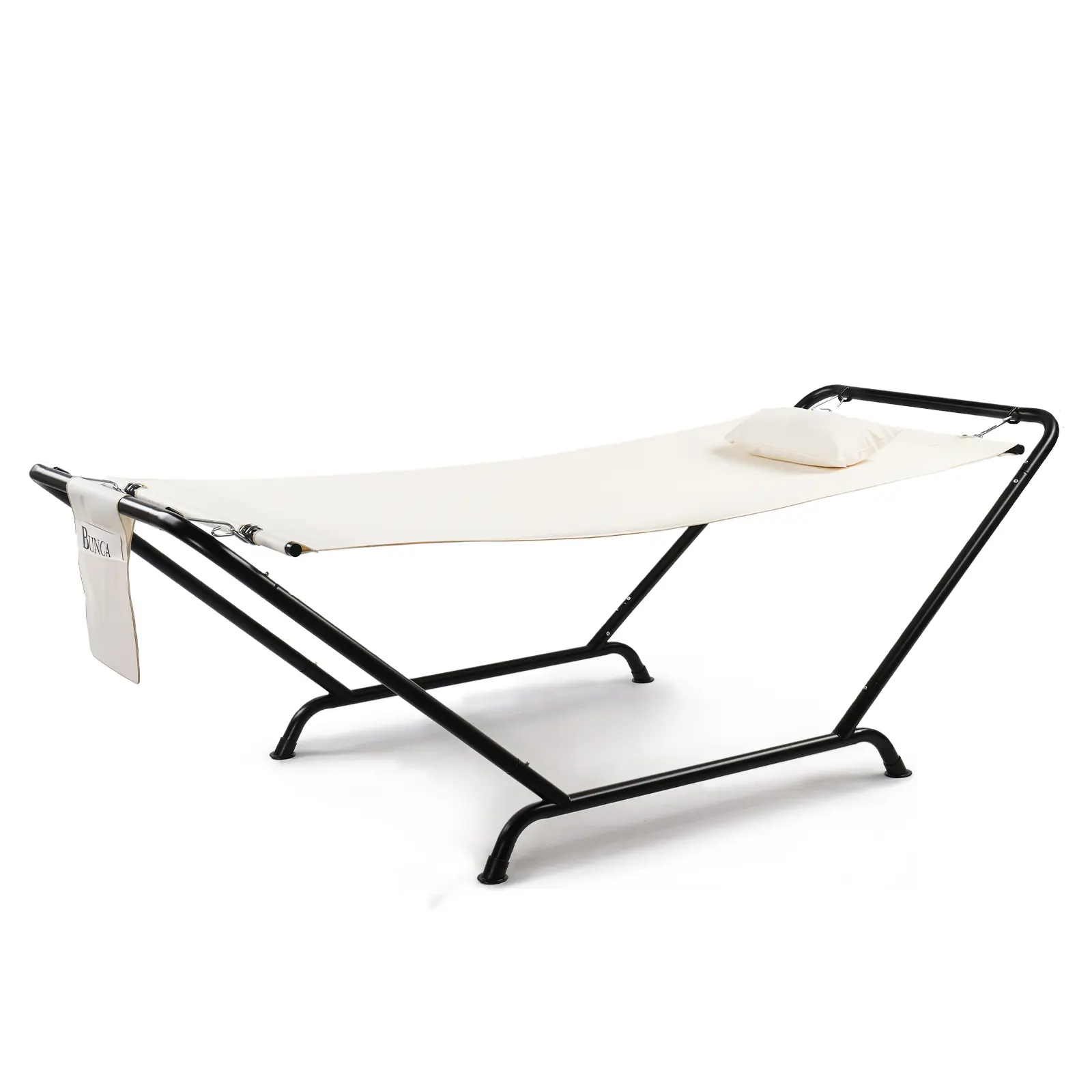 Freestanding Hammock with Stand Set, 550 LBS Heavy Duty Steel Frame, 600D Oxford Fabric, Beige 1 x Detachable Neck Pillow, Storage Bag, 92.5 in Portable Outdoor Indoor Relaxation Lounger for Solo/Shared Use with Snap Assembly, 77.6X35.4"