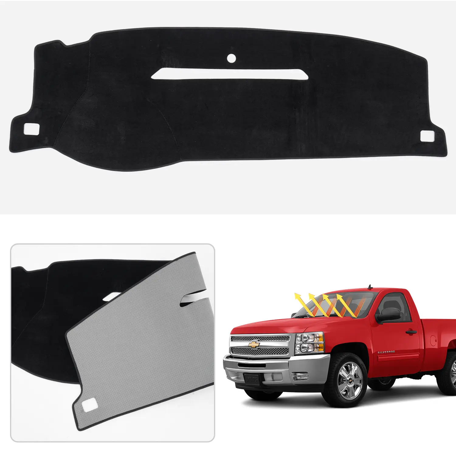 Custom Fit Dash Mat for 2007-2014 Chevy Tahoe Suburban Avalanche & GMC Yukon XL 2007-2013 Chevy Silverado LTZ GMC Sierra SLT DENALI UV Protection Non-Slip Polyester Cover No Speaker One Glove Box