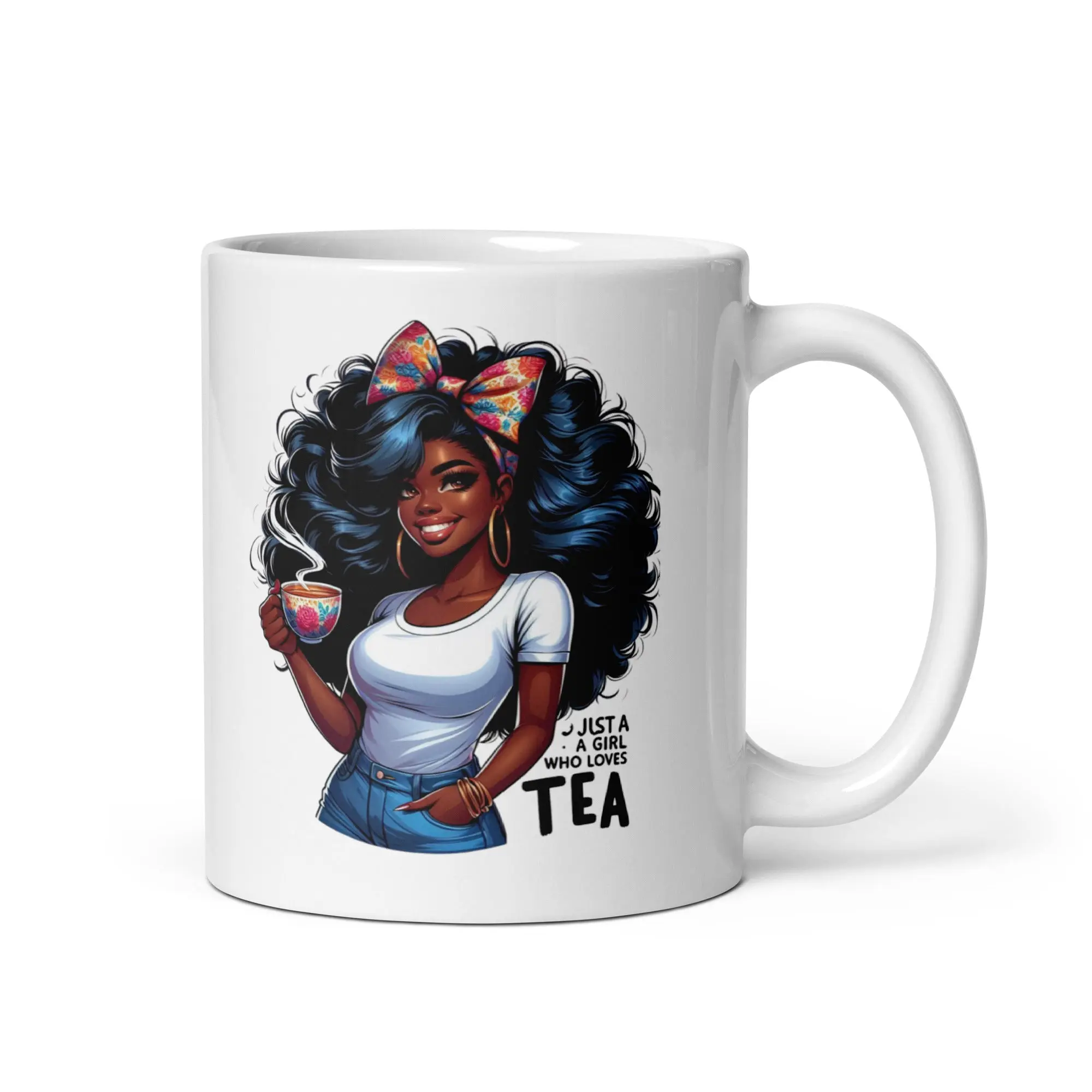 "Just A Girl" 20 oz Glossy Reusable Washable Ceramic Tumbler Mug - Casual Modern Playful White Kitchenware Drinkware for Coffee, Dishwasher Safe