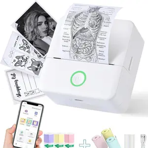 Portable Mini Printer, 1 Count USB Rechargeable Bluetooth-compatible Thermal Printer with 5 Rolls Paper, Compatible with IOS & Android, Office Supplies,Pocket Printpod for Phone