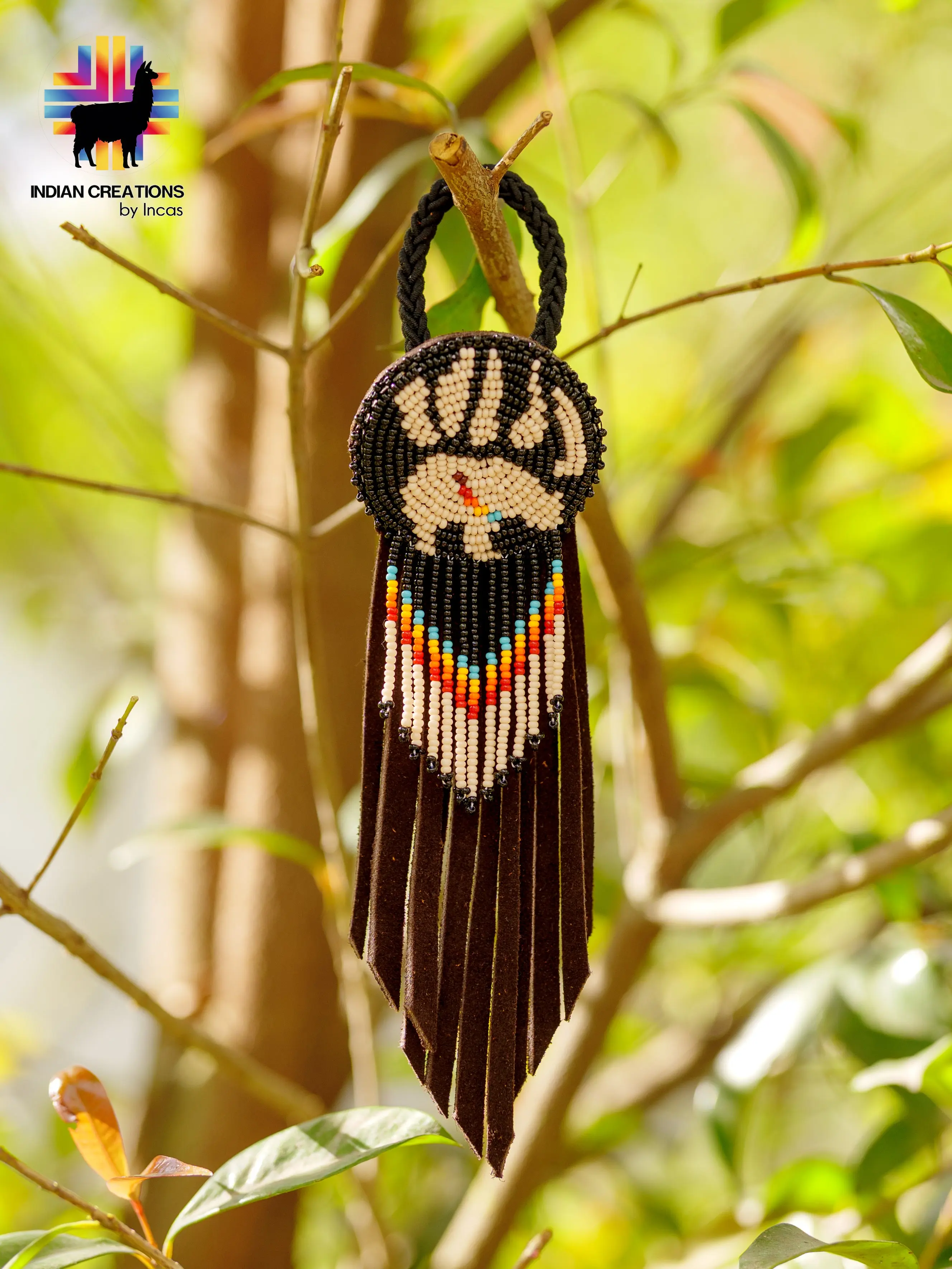 Handmade Leather Hair Tie. Beaded Hair accessories. Made in Ecuador. Boho and Chic.