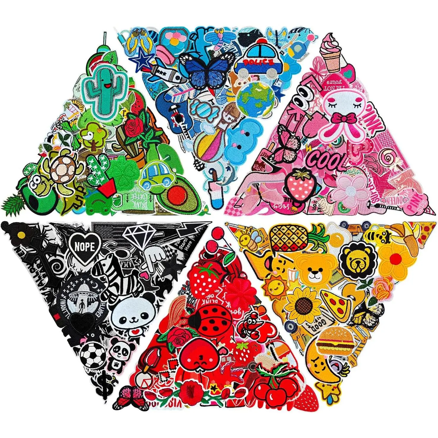 60 count Random Assorted Styles Embroidered Patches, Bright Colors, Sew/Iron on Applique Patches for Dresses, Backpacks, Hats, Jeans