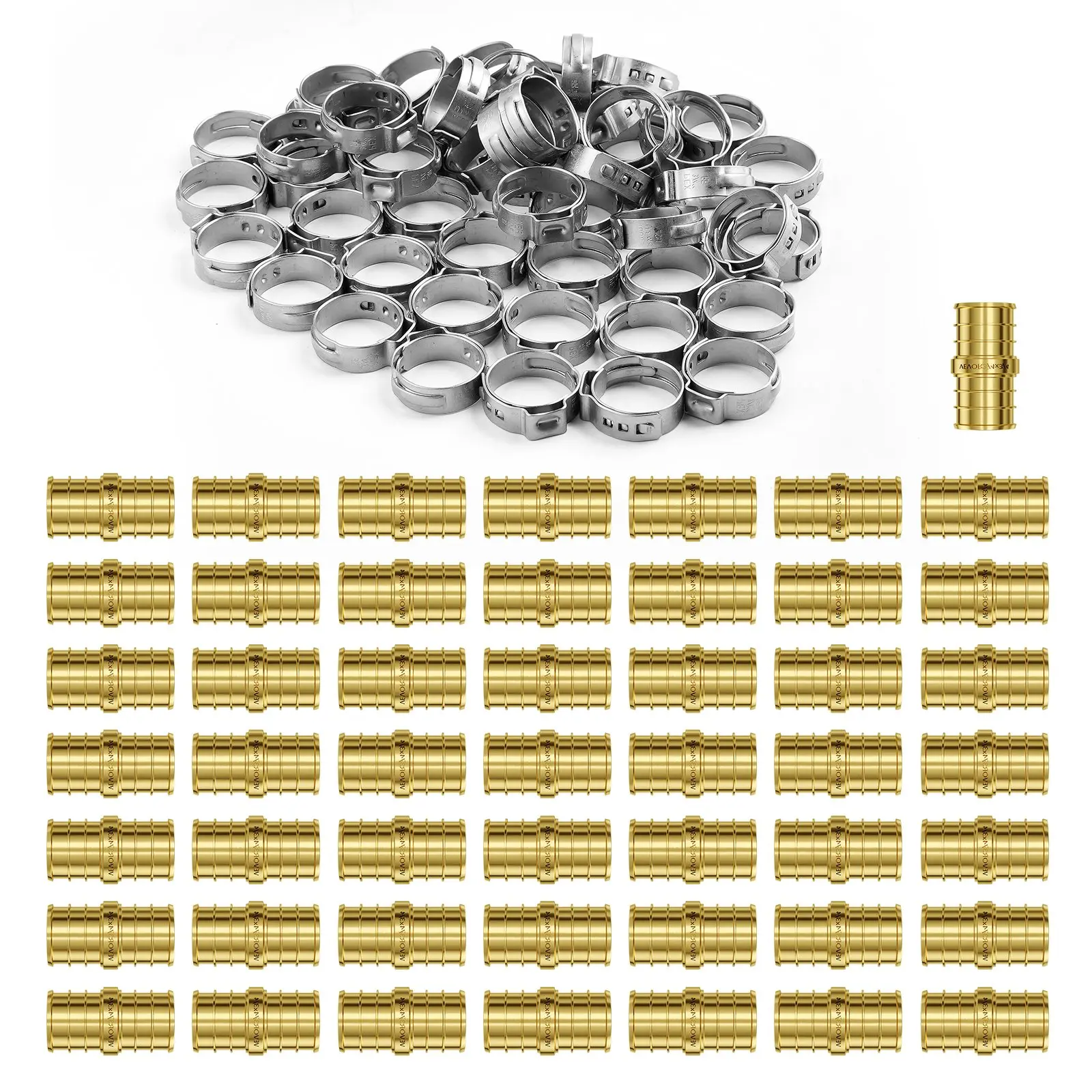 【Summerfinds】VEVOR 50PCS 3/4" Brass C46500 Pipe Fittings, Corrosion-Proof Clamp-Style Straight-Through Connectors, PEX-Compatible Heavy-Duty Plumbing Tube Adapters for Heating/RVs