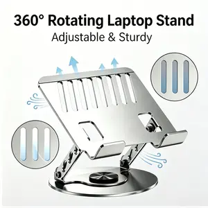 Ergonomic Laptop Stand 360 Rotating Aluminum Computer Riser Adjustable Height Notebook Holder Foldable Desktop Laptop Lift for Office Meeting Study Room Desk Accessories Cooling Ventilated Laptop Support for iPad MacBook Air PC Chromebook Surface 2026