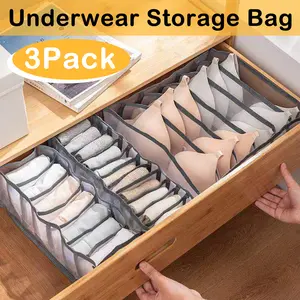3 Counts Foldable Underwear Organizer, Drawer Organizer Divider Bins for Bras, Socks, Ties, Underwear Storage Box, Washable for Easy Maintenance