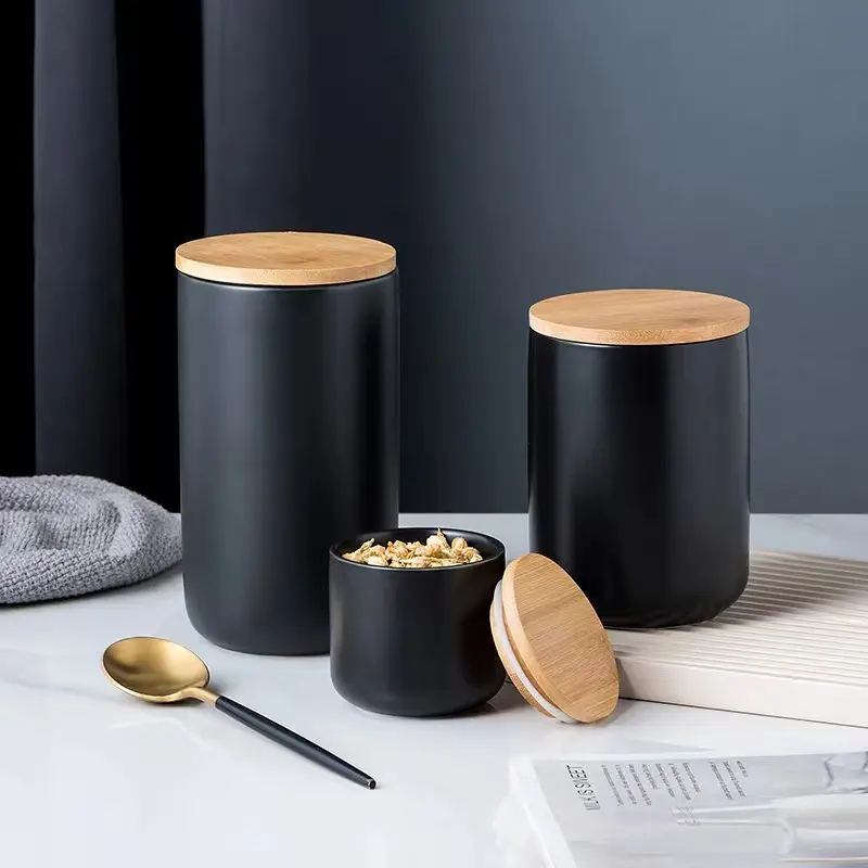 Ceramic Storage Jar with Lid, Food & Grain Container, Candy Coffee Tea Box, Kitchen Organizer, Modern Organizer Containers, Three Sizes Available
