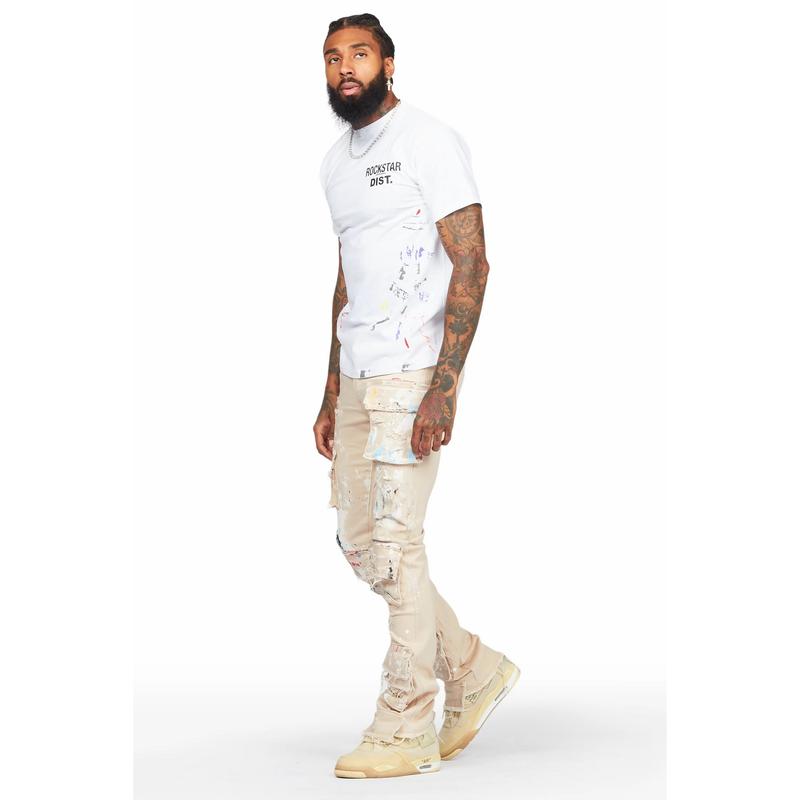 Orien Beige Painter Stacked Flare Jean