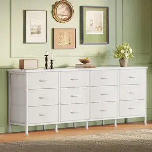 TV Stand, 12 Drawer Dresser Farmhouse Entertainment Center for up to 80 Inch TVs, Media Console Table with Metal Frame Adjustable Feet for Bedroom, Living Room