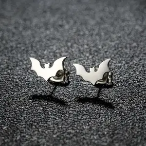 1 Pair Stainless Steel Bat Earrings - Punk Style Gothic Jewelry for Women, Edgy Minimalist Bat-Shaped Studs, Durable Everyday & Wedding Party Accessories, Unique Gift for Her, Halloween Earrings, Sleek Design, High-Quality Fashion Jewelry