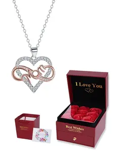 Mothers Necklace Gifts for Mom from Daughter Son, Infinity Mom Heart Necklace With Rose Jewelry Gift Box, Women's Heart Pendant Chain Necklace for Mama, Heart Design Necklace