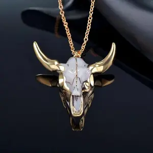Men's Retro Gold Cow Head Big Pendant Imitation Cow Bone Chain Jewelry Necklace, Fashion Hip-Hop Streetwear Party Accessories, Chain Jewelry Necklaces