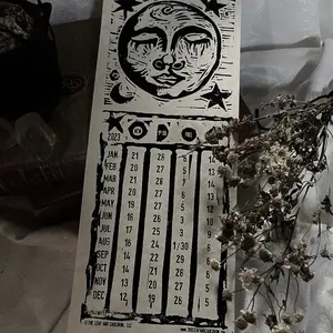 2026 Moon Phase Calendar – Hand-Printed Lino Block Design