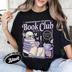 Anti Social Book Club Shirt, Romance Reader Tshirt, Anti Social Reader, Introverted Reader Tee, Bookish Shirt For Book Lover Casual Printed Black