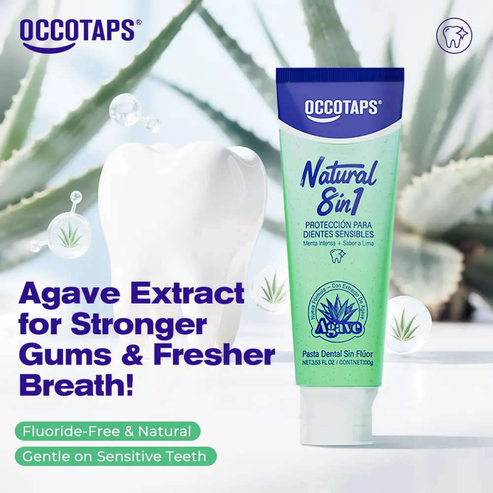 OCCOTAPS Agave Natural Herbal Toothpaste | Brighten Teeth & Strengthens Enamel |Fluoride-Free | Probiotics + Mint | With Niacinamide