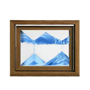 3D Moving Sand Art Picture with Natural Wood Frame - Deep Sea Sandscape Liquid Motion Display - Relaxing Home Office Desktop Decor