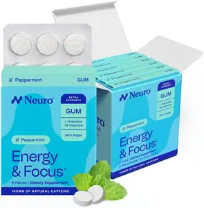 Neuro Peppermint Extra Strength Energy & Focus Gum/Mints - Sugar Free with Natural Caffeine, L-theanine, Vitamin B12 & Vitamin B6