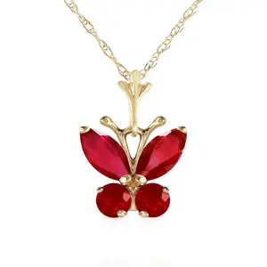 Galaxy Gold GG 14k Solid Yellow Gold Butterfly Necklace with Genuine Lab Grown Ruby Brilliant Heart Grade AAAA Inclusion Free Untreated 24" Chain Handcrafted in USA