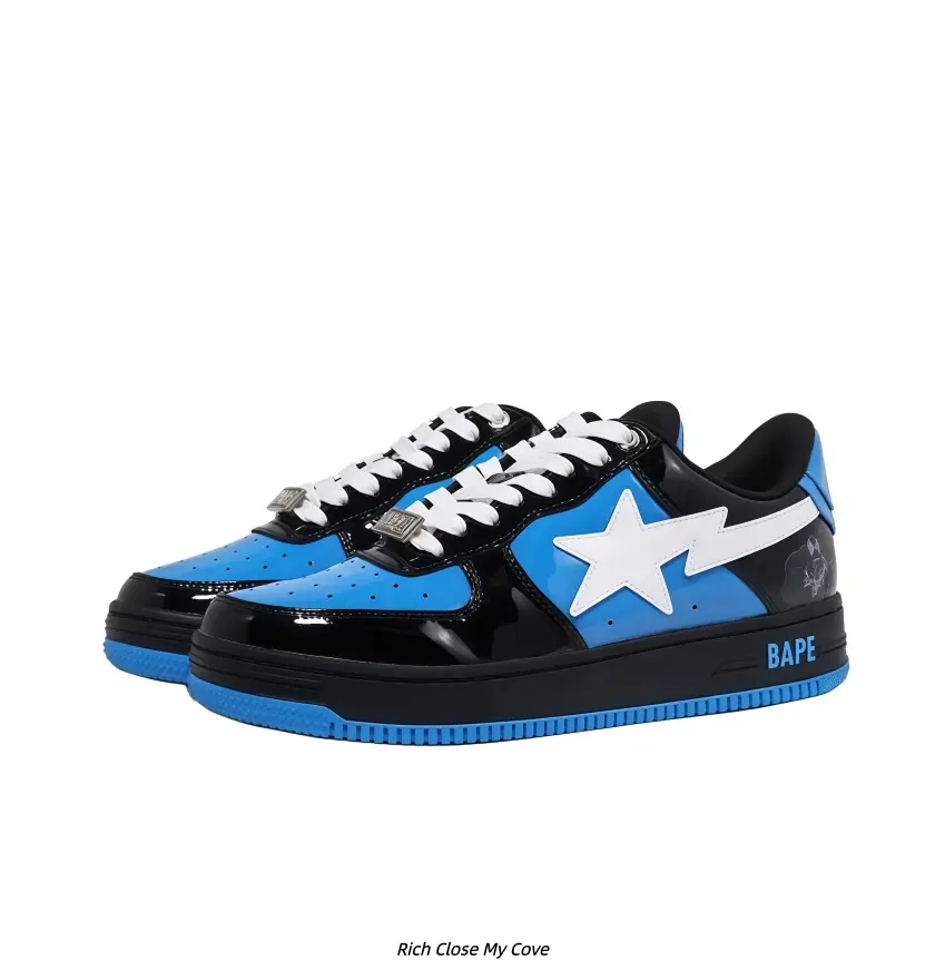 Black Blue Contrast Gloss Skate Shoes Unisex Cool Retro Street All-Match Lightweight Daily Footwear