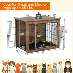 COSTWAY - Dog Crate Furniture with Cushion and Double Doors for Small/Medium Dogs-33 Inches