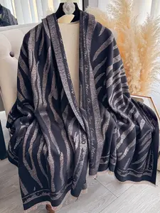 Unisex Casual Zebra Stripe Scarf Shawl, Fall & Winter Fitted Wrap, Warm for Daily Wear, Air Conditioning Room Use