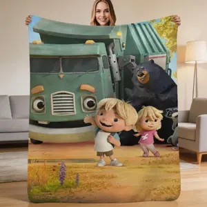 Trash Truck Netflix Cartoon Flannel Blanket, Soft Plush Throw Blanket Fluffy Durable Home Accessory, All‑Season Sofa Blanket, Great Children Cartoon‑Themed Holiday Gift