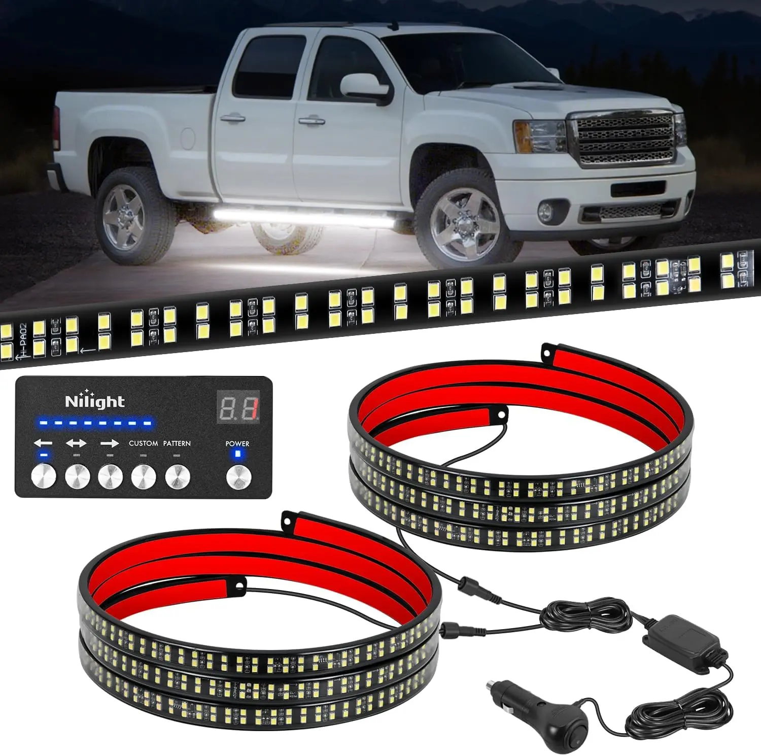 Nilight 2PCS 70 Inch Strobe Light Strip with Controller 864 LED White Running Board Lights Flexible Side Flashing Working Safety Waterproof for Truck Construction Pickup