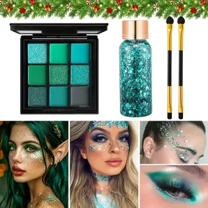 Peacock 9-Color Eyeshadow Palette with Glitter, Stage Makeup Set, Dual-Ended Brushes, Perfect for Parties, Music Festivals, Cosplay