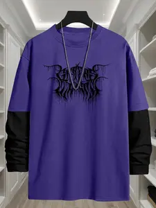 Men's Grapes Of Wrath Print Long Sleeve Tee, Casual Fashion Loose Round Neck T-shirt for Daily Wear, Men's Top for All Seasons