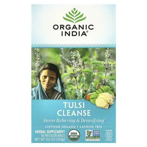Organic India Tulsi Cleanse Tea, Caffeine-Free, 18 Infusion Bags, 1.02 oz (28.8 g)